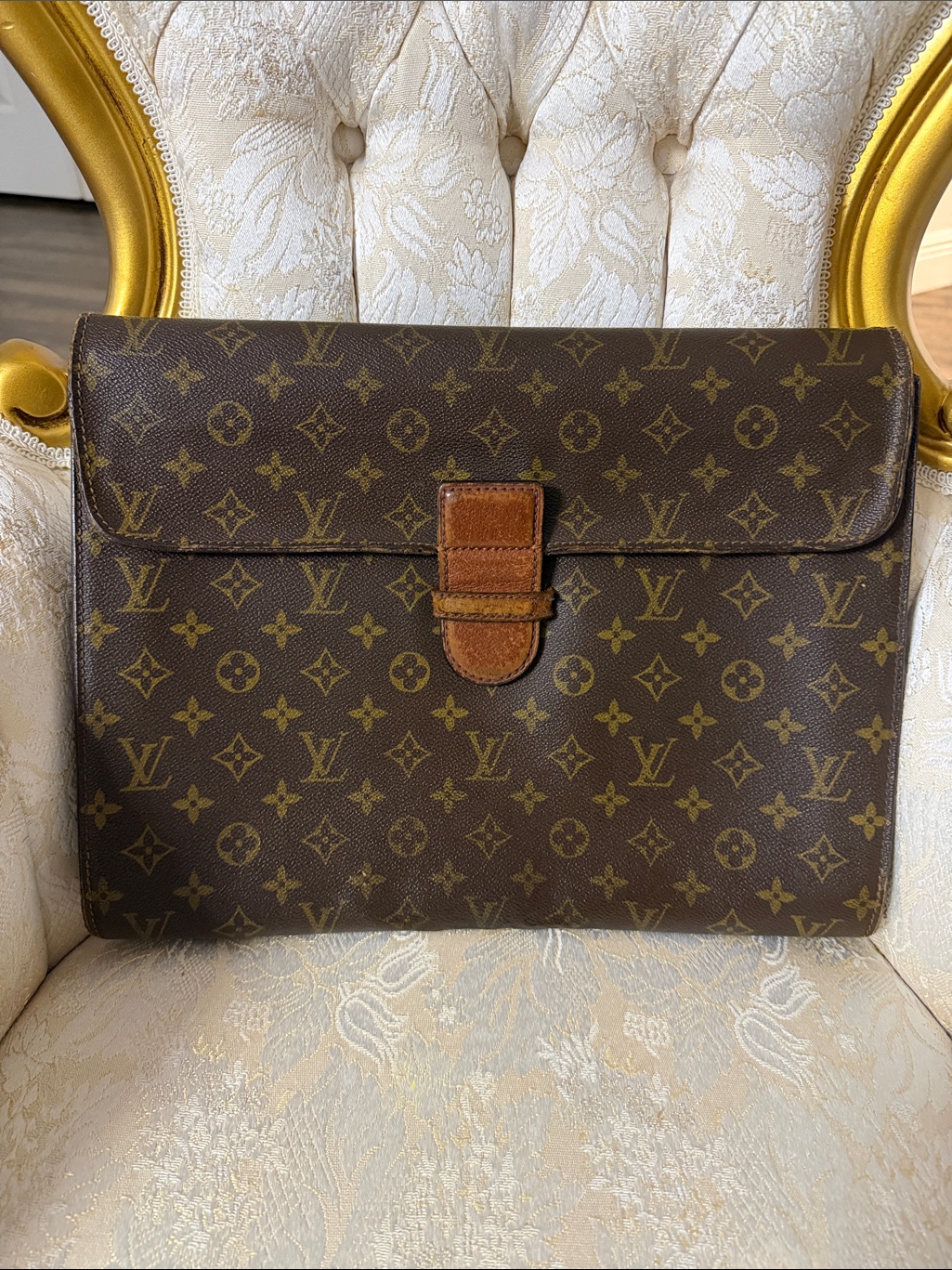 Vintage Louis Vuitton Brown Monogram Canvas Leather-Trim Briefcase Clutch